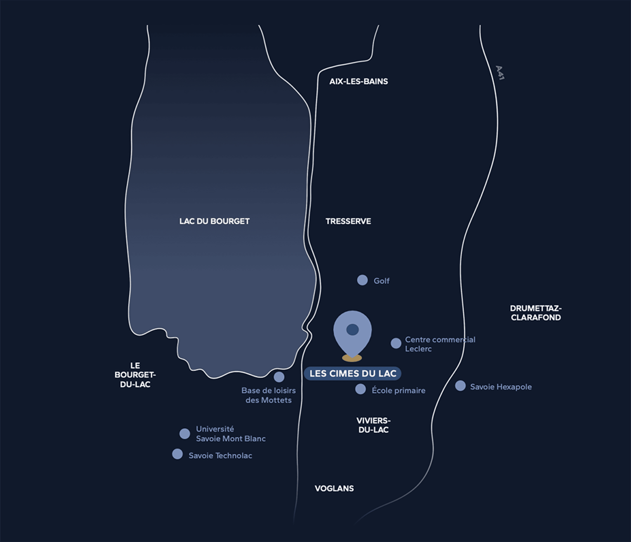 Plan de situation des Cimes du Lac — accès et environnement